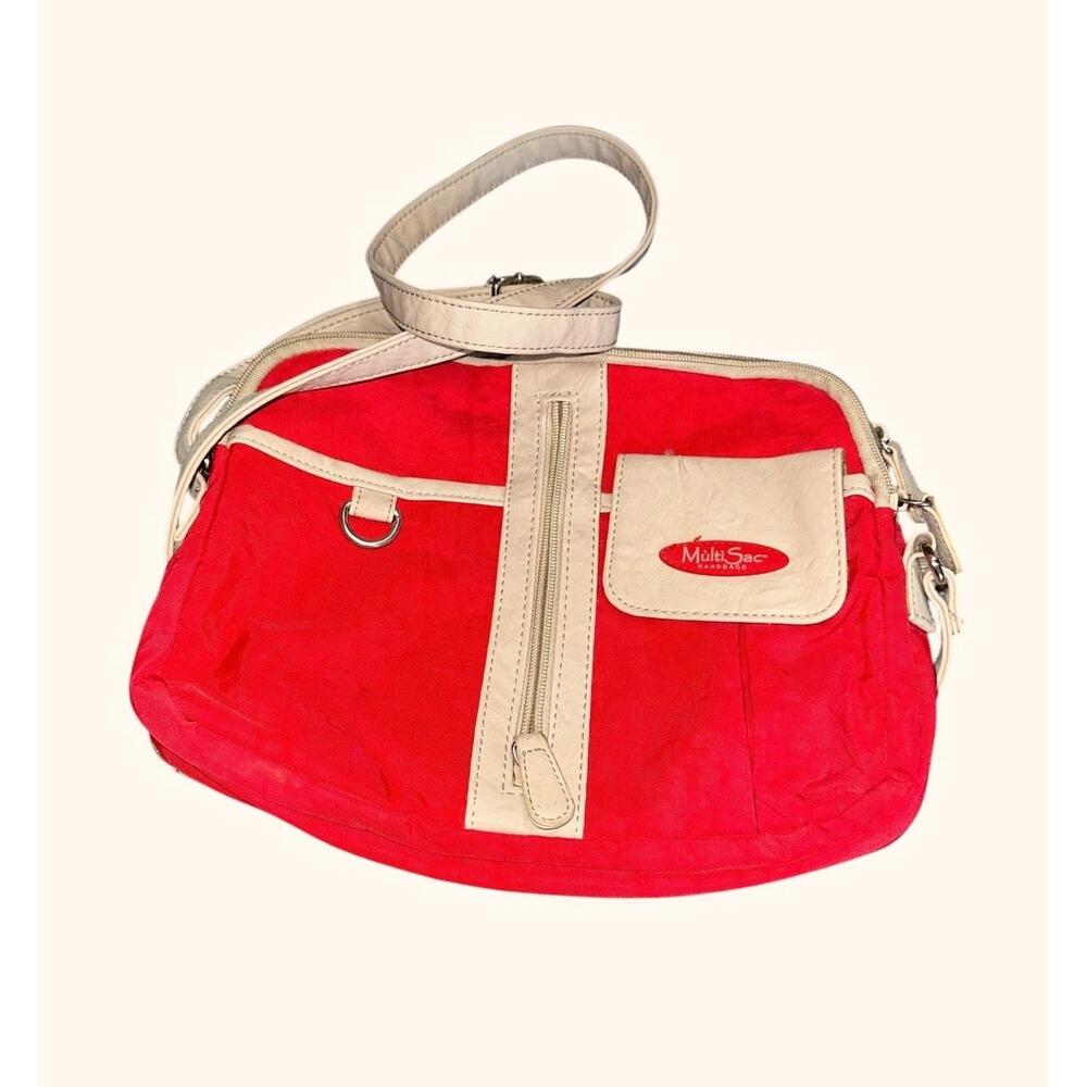 MultiSac Red Nylon Crossbody Bag with Beige Trim